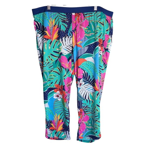 Cuddl Duds Pajama Set Womens XXL Blue & Tropical Floral Stretch Lounge - Picture 4 of 7